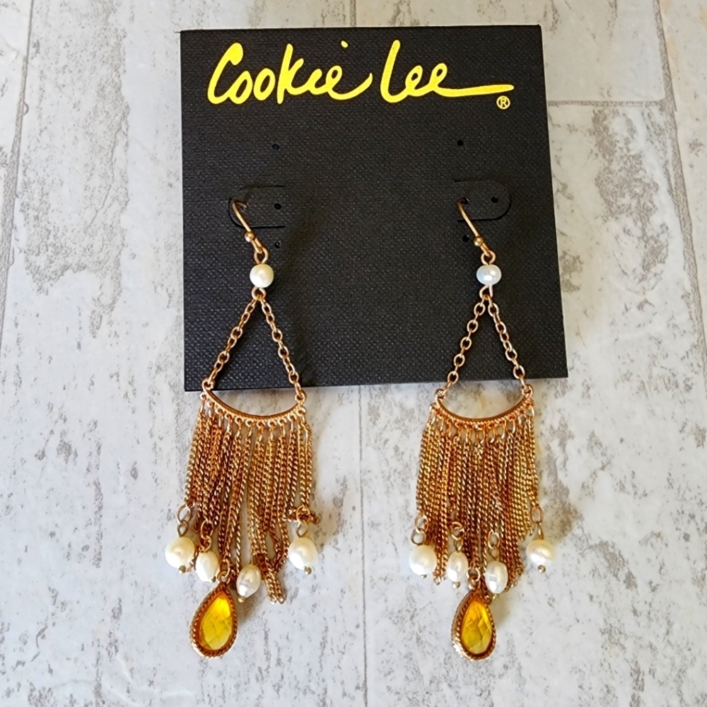 Cookie Lee copper and pearl dangling bead earrings NWT